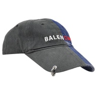 BALENCIAGA 巴黎世家 656455 毛邊刷舊棉質棒球帽.藍灰