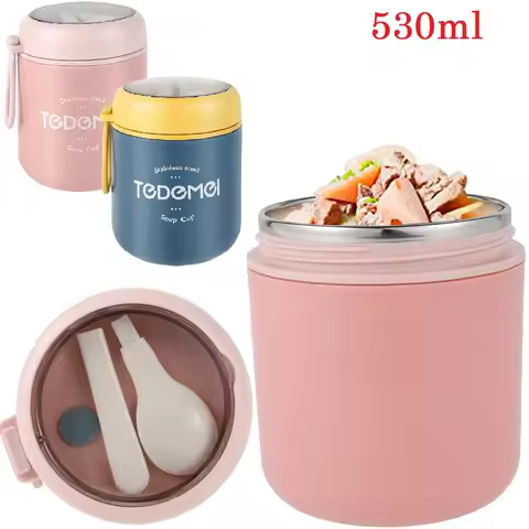 2/1Pc Food Thermal Jar 530ML Insulated Soup Cup Stainless Steel Thermos Containers Lunch Box Thermo 
