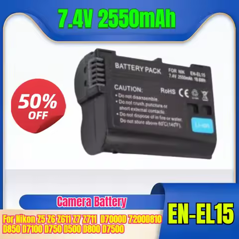 7.4V 2550mAh EN-EL15 Camera Battery for Nikon Z5 Z6 Z6II Z7 Z7II D7000 D7200 D810 D850 D7100 D750 D5