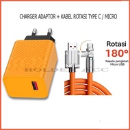 HA Charger Casan Adaptor 5V 5.1 Amax + Data Cable Super fast Charging 6A Rotation Cable Type c Micro