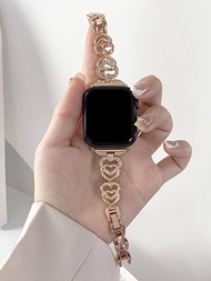1入組男士和女士玫瑰金雙Love金屬鑽石聰明錶帶,適用於Apple Watch帶38mm40mm41mm42mm44MM45mm49mm,適用於Apple Watch系列Ultra/SE/8/7/6/5/4/3/2/1