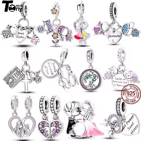 Original 925 Sterling Silver Family Tree Charms Marry Beads Sister Pendent Fit Original Bracelets DI