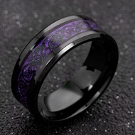 Black Celtic Dragon Inlay Band Ring Red Green Stainless Steel Men Trendy Jewelry