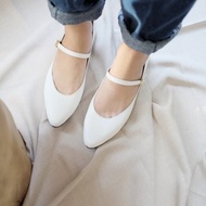 Mary Jane (白) White Low Heels | WL
