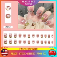 [Ready Stock] 24pcs Fake Nail Butterfly Refined Peals Skin Color Nail Sticker Wearable Waterproof Na