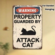 HELLOYOUNG Vintage Wooden Cat Sign Outdoor Farmhouse Garden Decor Beware of Cat Humorous P