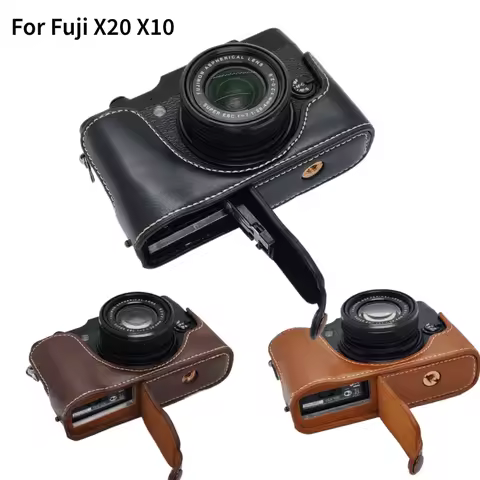 Hand Strap Half Body Set Cover Camera Bag for FujiFilm Fuji X10 X20 PU Leather Bottom Case