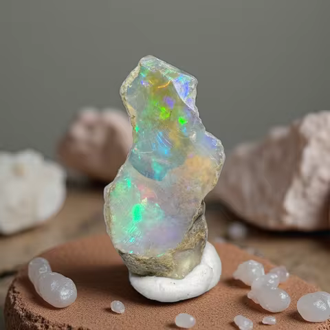 Natural Rare Colorful Ethiopia Opal (No Need Water) Gem Mineral Specimen Box Size:34X34mm (Need Ligh
