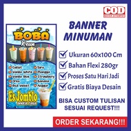 Banner Bener Spanduk Sepanduk Backdrop Plang Usaha Minum Minuman Aneka Varian Rasa Ice Es Boba Drink