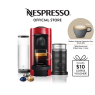 Nespresso® VertuoPlus Coffee Machine, Cherry Red &amp; Aeroccino Milk Frother Bundle