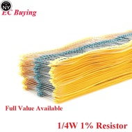 NY 100pcs 1/4W 0R-10M Metal Film Resistor 0.25W 100R 120 150 220 270 330 470 1K 2.2K 4.7K 10K 240K 4