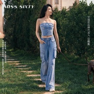 กางเกงยีนส์ทรงหลวม Miss Sixty สำหรับผู้หญิง ทรงทำงาน สไตล์อเมริกันวินเทจ กางเกงขายาวเอวสูง ผ้าฝ้ายแท