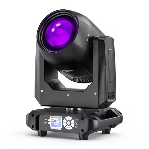 Fieryzeal 200W Moving Head DJ Light 18-Facet Prism Stage Light DMX512 14Colors 14Gobos Beam Spotligh
