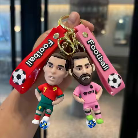 High Quality Cartoon Football Star Mbappe Messi Haaland Ronaldo Keychain Bag Charm Accessory