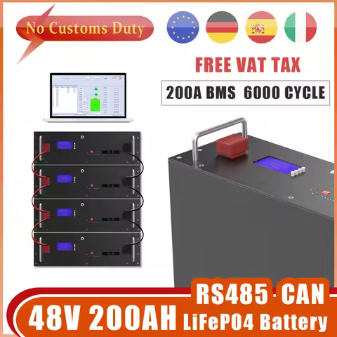 48V 200AH LiFePO4 Battery 51.2V 10240Wh RS485 CAN 200A BMS 6000+ Cycle For Storage Solar Home Solar 