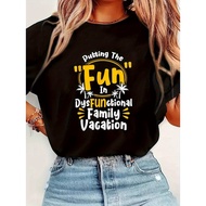 Women s Black DysFUNctional Family Vacation Graphic T Shirt Casual Crew Neck Short Sleeve Tee with P