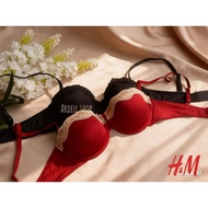 MERAH HNM Bra H&M Half Cup Cotton/ Medium Foam Underwire/ 34B 36B 38B Black Red - CHC