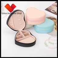 GHS รูปหัวใจ กล่องเครื่องประดับ ปิดด้วยซิป หนัง กล่องเก็บสร้อยคอ แบบพกพา ผ้าสีพื้น กล่องใส่เครื่องปร