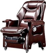 SMLZV Office Chairs,Solid Wood Cowhide Boss Recliner with Massage Function,Ergonomic Executive Business Chair with Footrest,Comfortable Gaming Chair (Color : Brown)