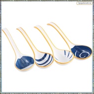 Ceramics Soup Spoons Set of Japanese Soup Spoon Long Handle Soup Spoons for Pho Ramen Noodles Wonton