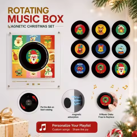 L9NB Christmas Fridge Music Player, 9Pcs Musical Disc Refrigerator Magnets with Tap to Play Player S