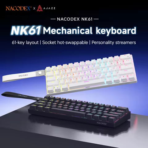 AJAZZ NK61 61-Key Wired Hot-Swappable Keyboard with Red Switches, Full RGB Lighting, Supports Window