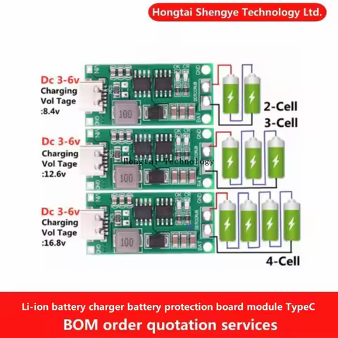 Multi-cell 2S 3S 4S Type-C to To 8.4V 12.6V 16.8V Boost Li-ion Battery Charger DC3-6V 18650 Lithium 