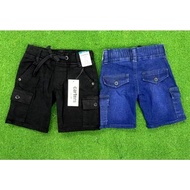 Seluar pendek Six pocket pakaian Lelaki dan perempuan kain strechablejeans. size: 2tahun-12tahun