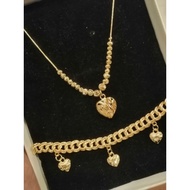 RANTAI LEHER CHOKER SET BUDAK COP 916 EMAS 24K SADUR TEBAL