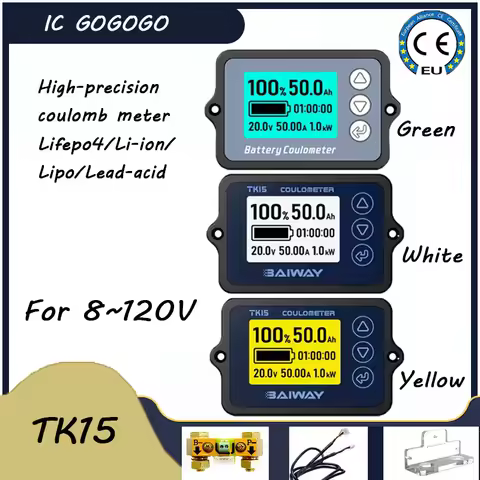 DC 8V- 120V 50A 100A 350A TK15 Battery Tester Coulomb Counter Meter Capacity Indicator Li-ion Lifepo