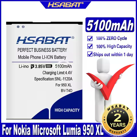 HSABAT 5100mAh BV-T4D battery for Nokia Microsoft Lumia 950 XL CityMan Lumia 940 XL RM-1118 RM-1116 