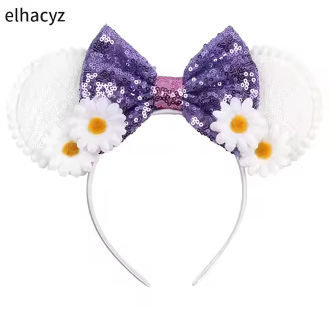 2026 Flower 3.3" Sequins Mouse Ears Daisy Hair Bow Women Headband Fashion Hairband For Girl Hair Acc