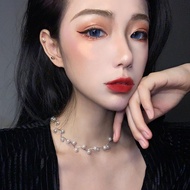 Cecilia Pearl Clavicle Branch Choker Necklace Zigzag Model Korean Pearl Chain Korean Necklace