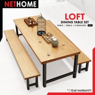 ⚡️NETHOME⚡️Solid Wood Loft Dining Table Bench Set / Dining Set / Table with bench / 1-4 Seater / 4-6