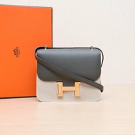 HERMES Constance康康19帶鏡子新版C6灰綠色Epsom皮U刻玫瑰金扣肩背包