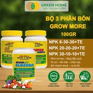 Set of 3 Grow More Foliar Fertilizer 30-10-10, 6-30-30, 20-20-20 GreenHome - Specialized for Orchids