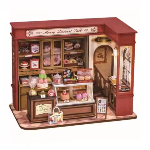 Rolife DIY Miniature House Kit and Furniture Dessert Shop Wooden Dollhouse Model Building Kit Gift f