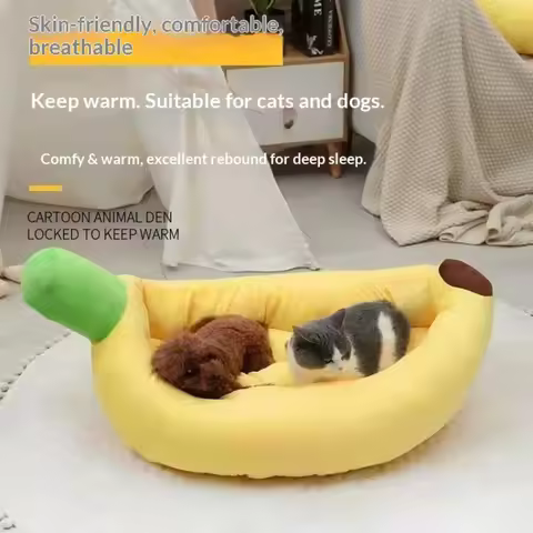 Banana Boat Style Pet Bed Warm Dog Cat House Winter Sleeping Mat Washable Cover for Small Medium Pet
