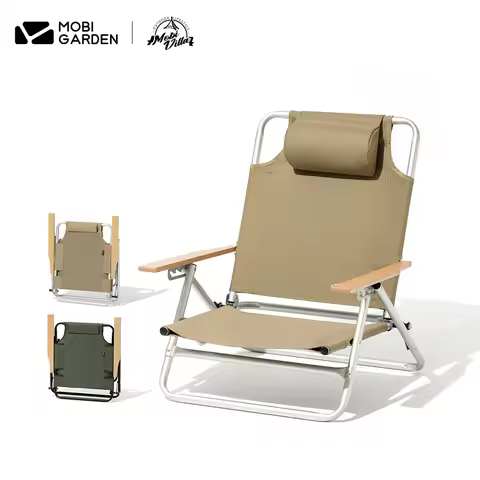 MOBI GARDEN Camping Adjustable Low Recliner Portable Outdoor Leisure Chair with Aluminum Alloy Backr