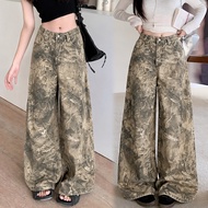 S~5XL wide leg Cargo jeans baggy Women High Waist Tree Camo Wide Leg Jeans Vintage Baggy Loose Strai