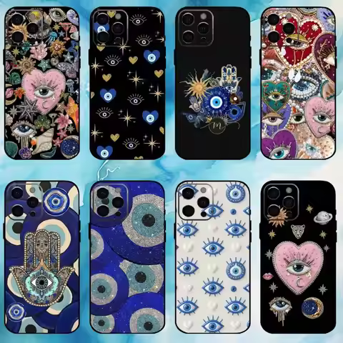 Lucky Eye Blue Evil Eyes Phone Case For iPhone17,16,15,14,13,12,11 Plus,Pro Max Soft Black Cover