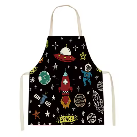 Astronaut Planet Rocket Pattern Cleaning Aprons Adult Kids Home Cooking Kitchen Apron Household Clea