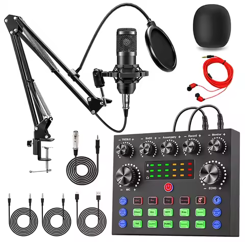 V8S Live Sound Card Podcast Equipment Live Broadcast DJ Device with BM800 Microphone Set For Music/R