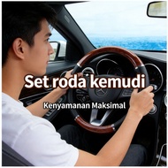 Elastic Fiber Car Steering Wheel 38CM Wood Texture Universal Cover Racing Steering Wheel Car Cover 3