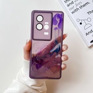 全城熱賣 - 適用於vivo iQOO 11 油畫款電鍍圈TPU手機殼（紫色）