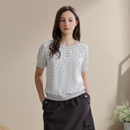 [CUMAR] Ribbed Casual Style Pattern Printed Top White Green