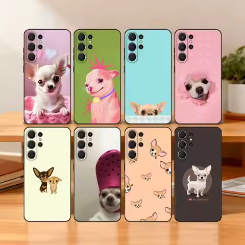 T-Tiny C-Chihuahua C-Cutie Phone Case For Samsung S25,S24,S21,S22,S23,S30,Ultra,S20,FE,Lite,10,9,Bla