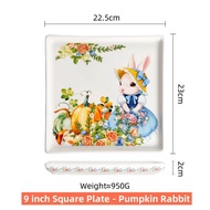 Omk bí ngô thỏ loạt gốm 9 inch đĩa vuông Salad Món Tráng Miệng đĩa phục vụ
