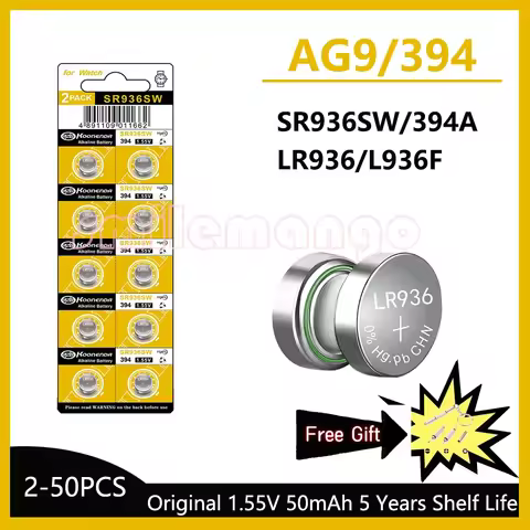 2-50PCS 1.55V AG9 50mAh Button Cell LR936 394 SR936SW CX194 LR45 G9A 194 394A SR936 L936F Cell Coin 