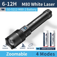 ไฟฉาย M80ไฟฉายแอลอีดีกันน้ำฉลามแบบชาร์จไฟได้100W 10000LM SD5212แสงแฟลชใช้งานหนักยิ้มได้